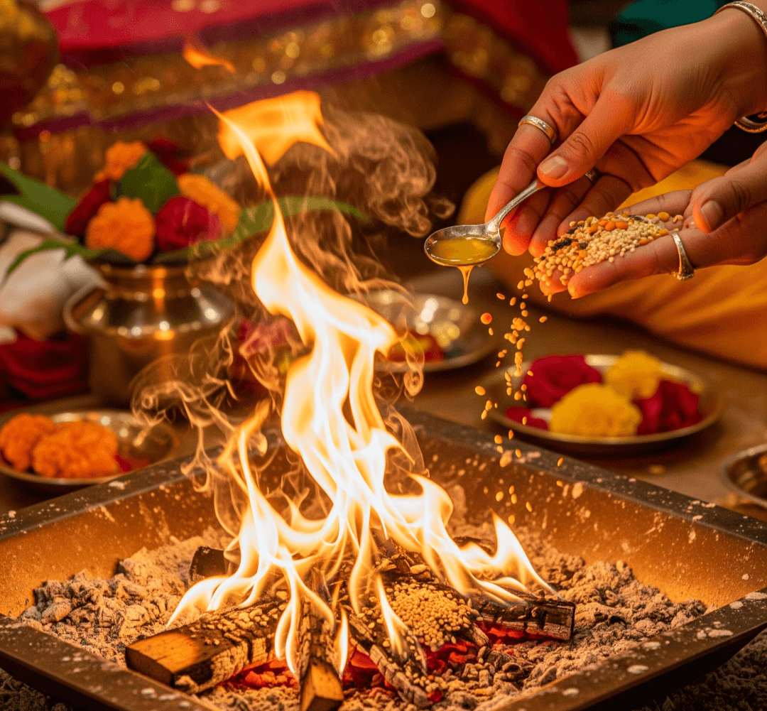 Learn more about Havan & Yagya services by Pandit Gopal Krishna Sharma Havan & Yagya service provided by Pandit Gopal Krishna Sharma. Performing powerful Havans and Yagyas, such as Navchandi Yagya, to create a divine atmosphere and invoke blessings by Pandit Gopal Krishna Sharma.