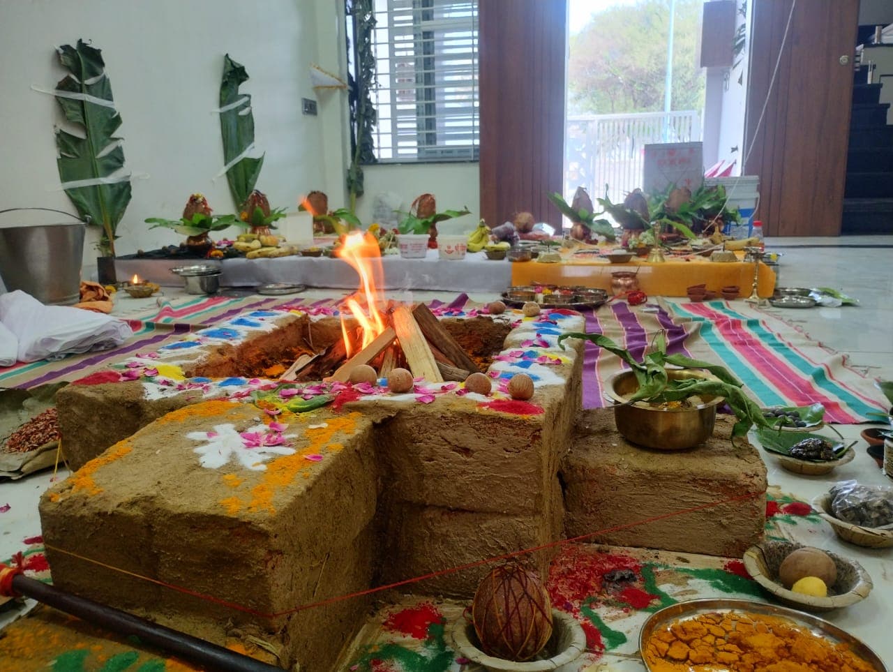 Vedic Puja Ceremony with offerings and sacred fire